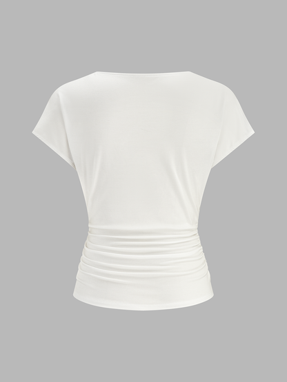 Cowl Neck Ruched Short Sleeve Top