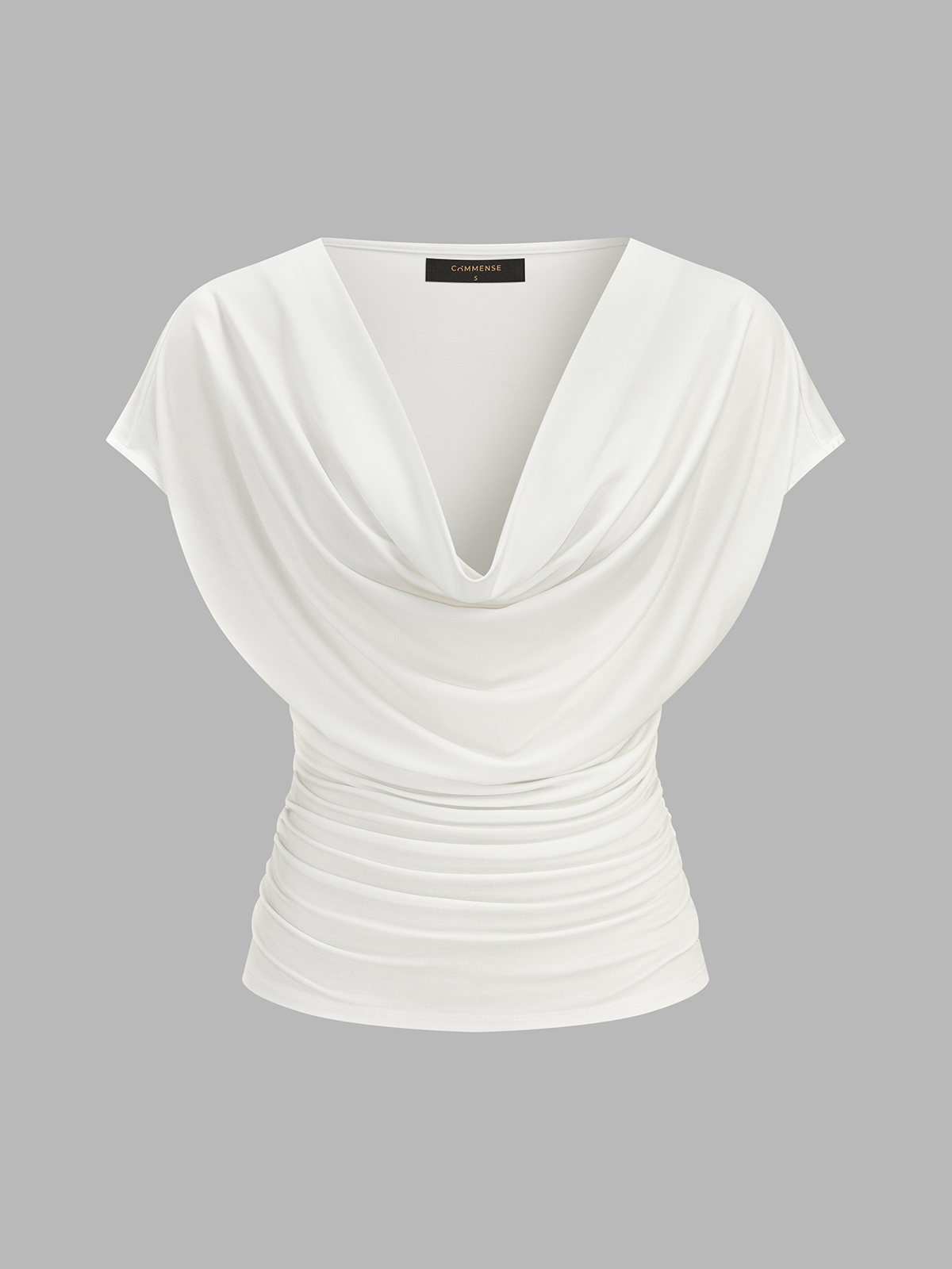 Cowl Neck Ruched Short Sleeve Top