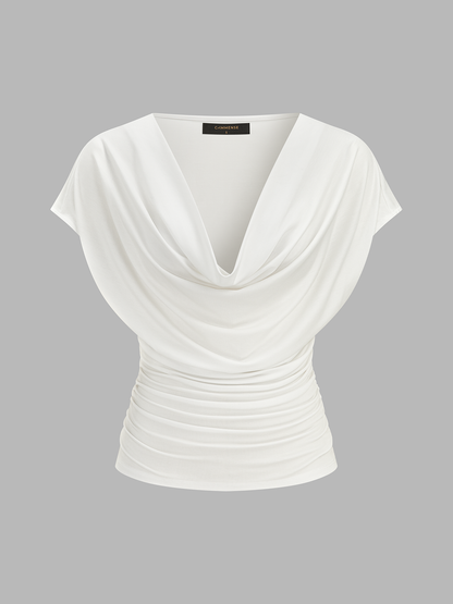 Cowl Neck Ruched Short Sleeve Top