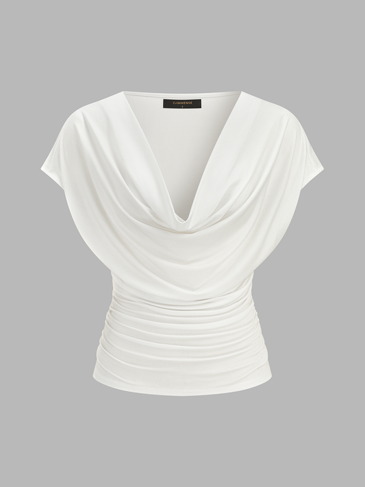 Cowl Neck Ruched Short Sleeve Top