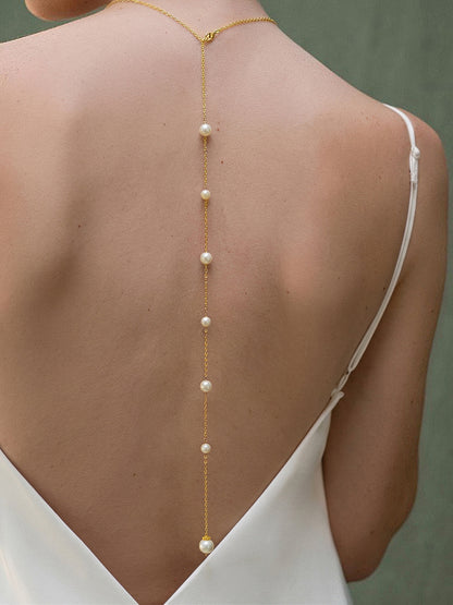 Long Pearl Drop Back Necklace