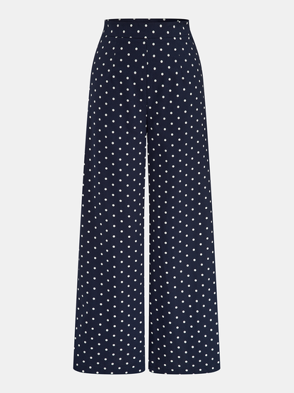 Linen Blend Polka Dot Peplum Top & Pants Set