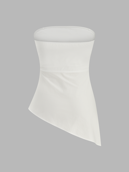 Strapless Asymmetrical Ruched Top & Pants Set