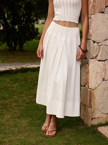Cotton Linen Pleated Maxi Skirt