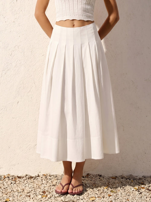 Cotton Linen Pleated Maxi Skirt