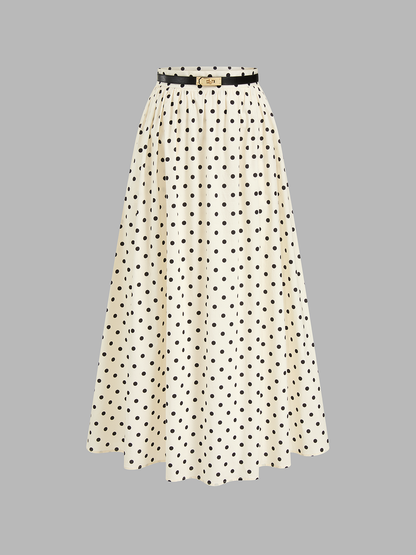 Polka Dot Belted Maxi Skirt