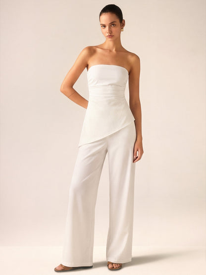 Strapless Asymmetrical Ruched Top & Pants Set
