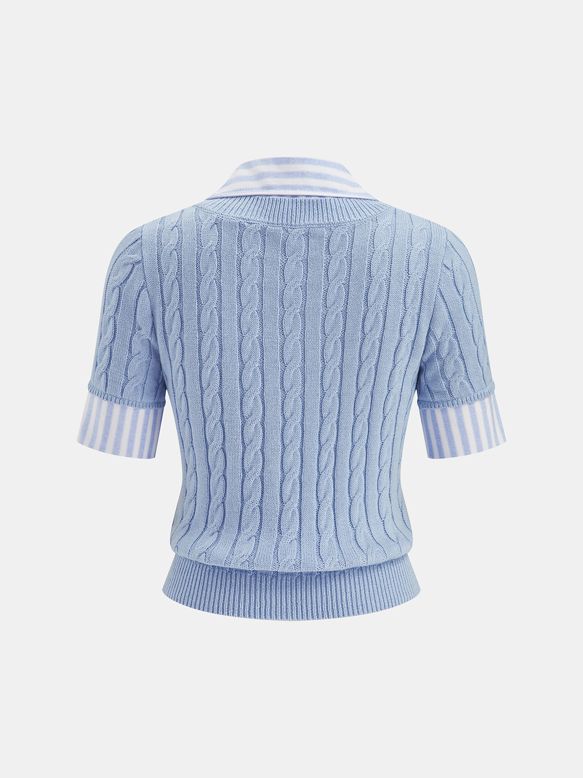 Cable Knit Striped Collar Short Sleeve Top
