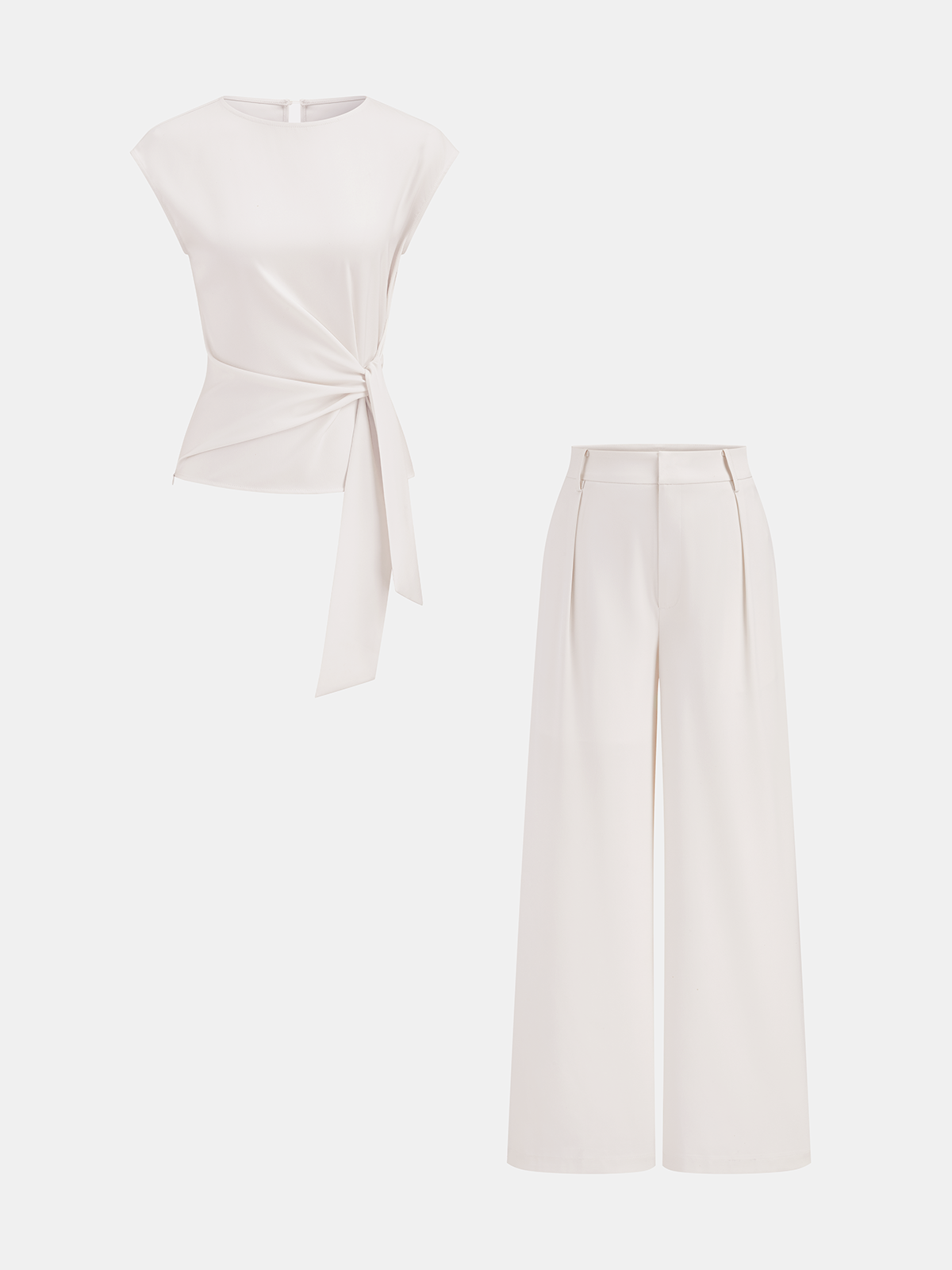 Tie Waist Sleeveless Top & Wide Leg Pants Set
