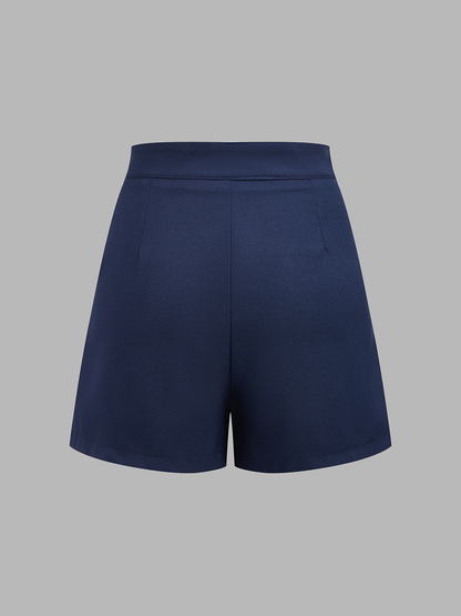Striped Tie-Neck Top & Button Detail Shorts Set