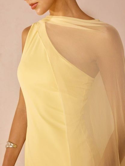 Sheer Drape Slim Maxi Evening Dress