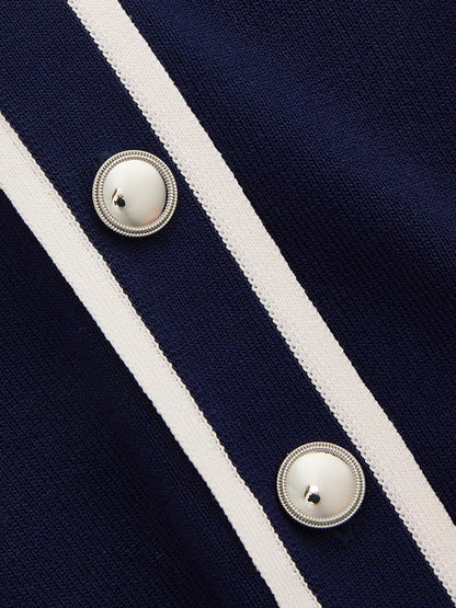 Contrast Trim Belted Short Sleeve Knit Dress