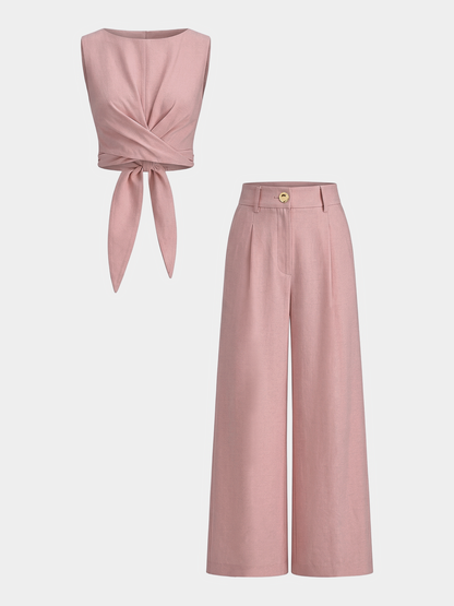 Cross-Tie Crop Top & Wide-Leg Pants Set
