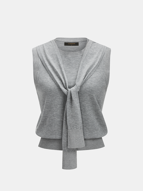 Knotted Scarf Design Sleeveless Knit Vest Top