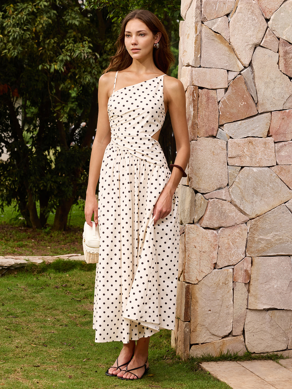 Polka Dot Cutout Cami Maxi Dress