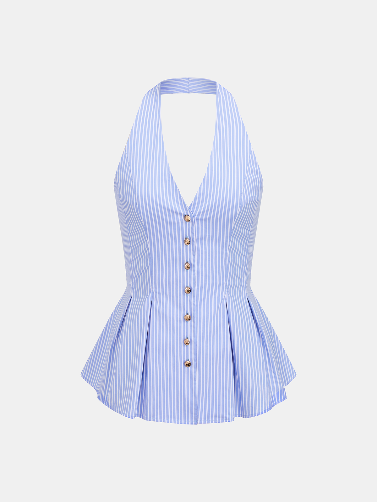 Cotton Striped Halter Peplum Top & Shorts Set