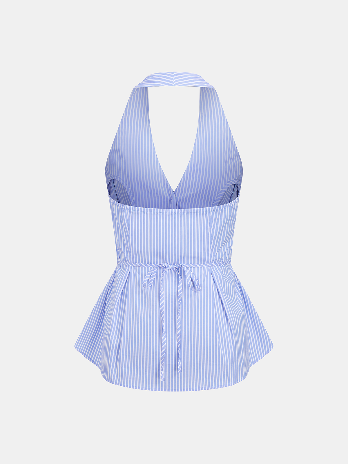Cotton Striped Halter Peplum Top & Shorts Set