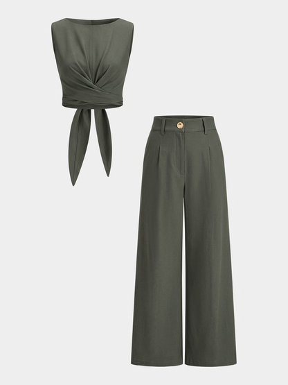 Cross-Tie Crop Top & Wide-Leg Pants Set