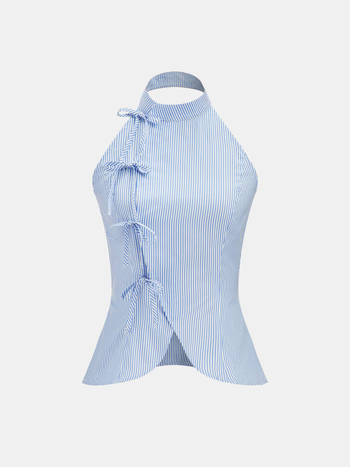 Bow Tie Striped Halter Tank Top