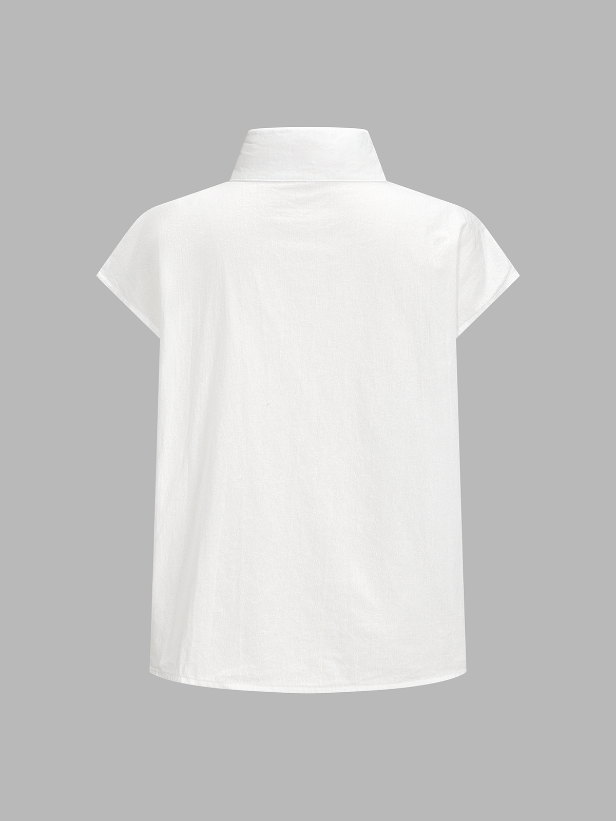 Cotton Blend Stand Collar Cap Sleeve Blouse