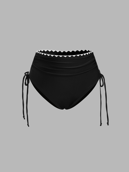 Contrast Scallop Trim Halter Two Piece Bikini
