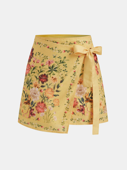 Floral Print Tie Wrap Mini Skirt