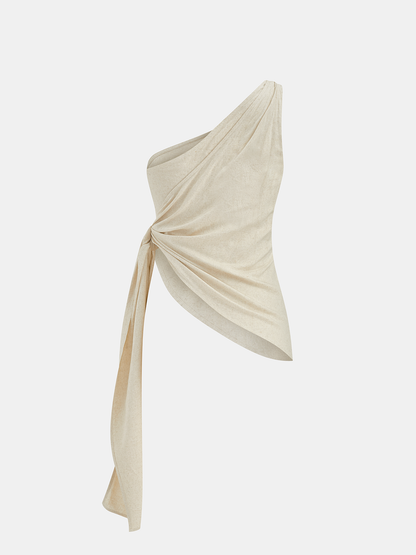 Linen Blend One Shoulder Top & Pants Set