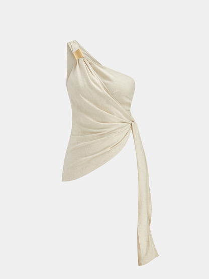 Linen Blend One Shoulder Top & Pants Set