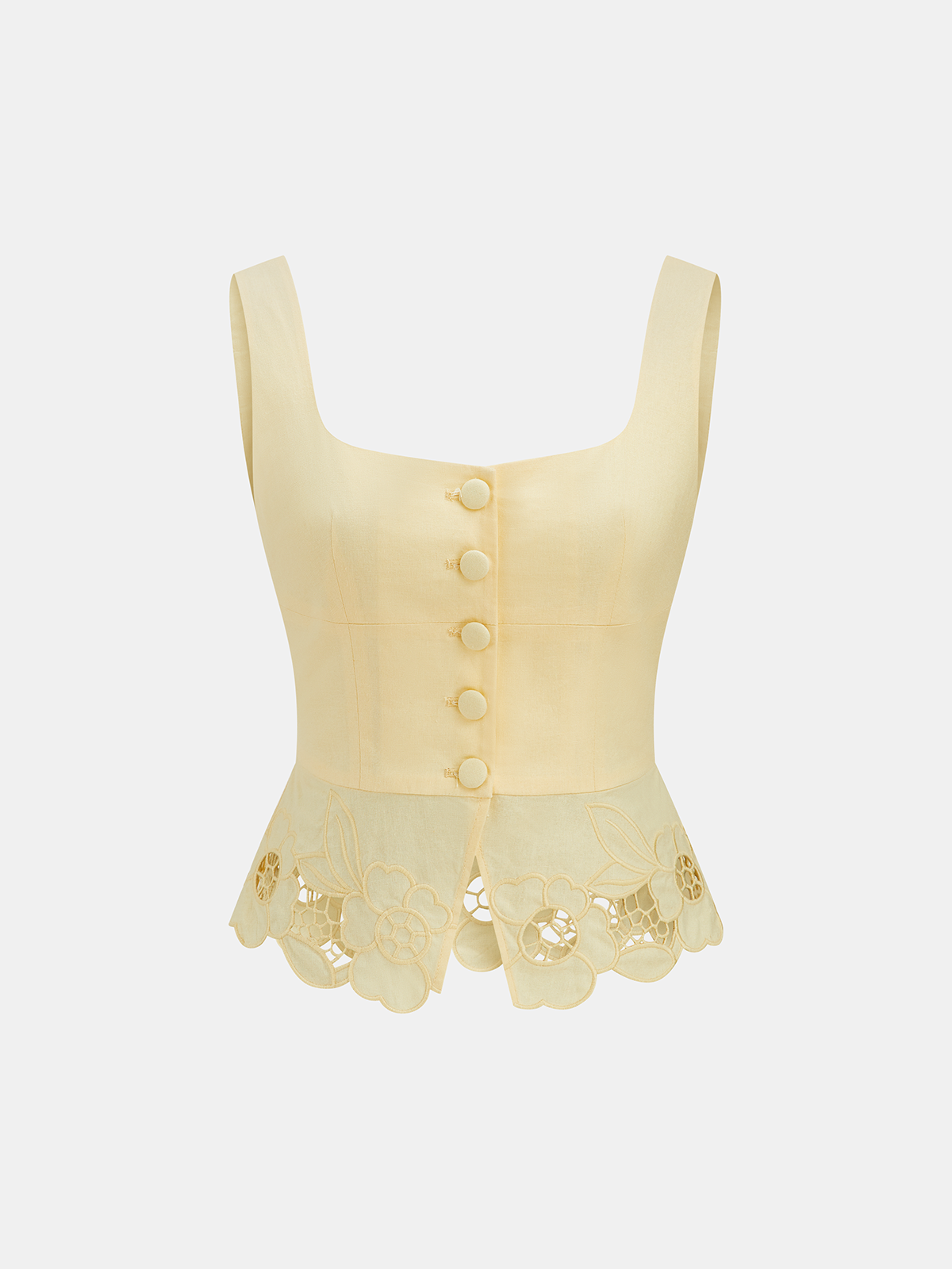 Linen Blend Embroidered Top & Pleated Skirt Set