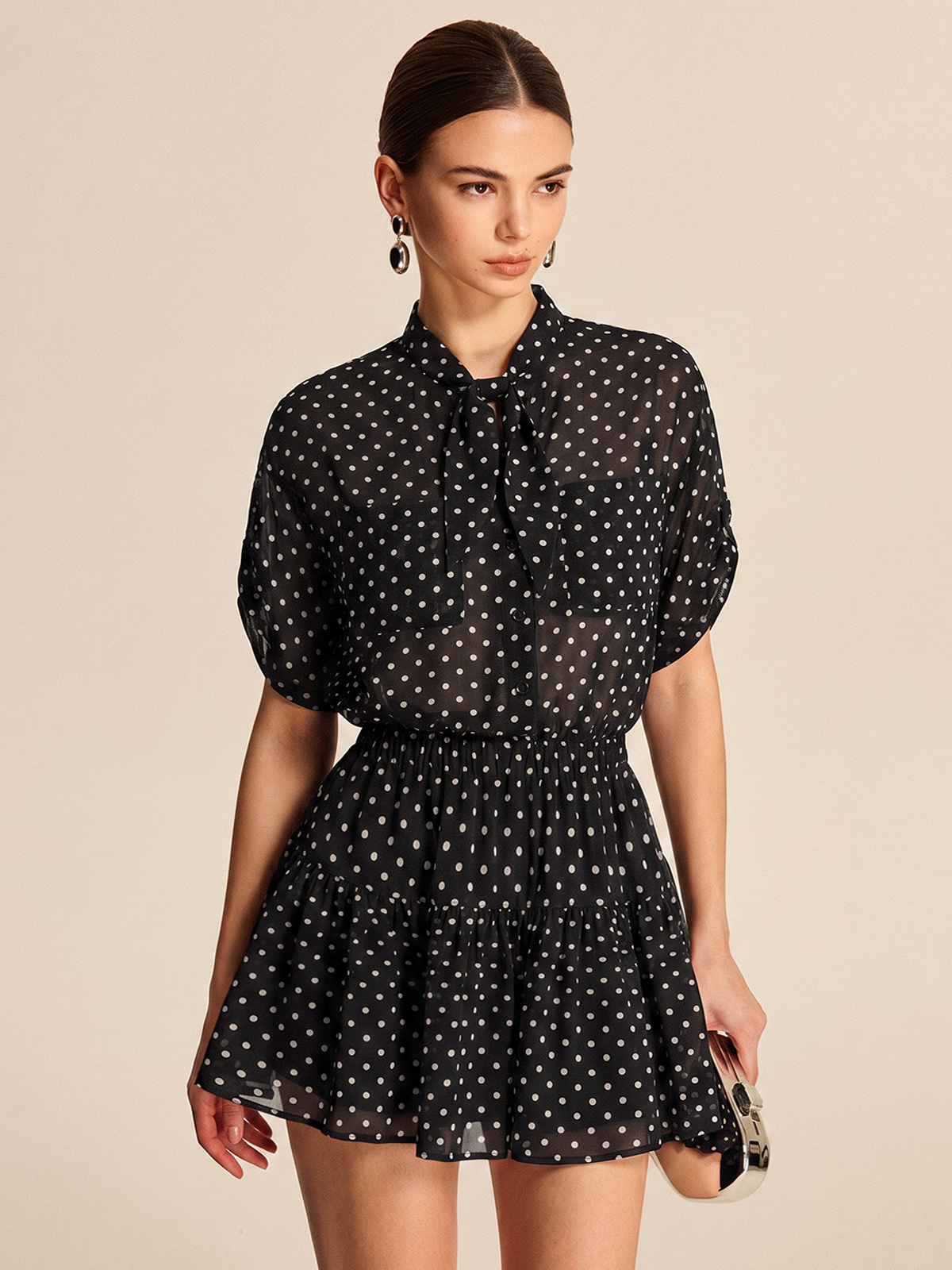 Polka Dot Sheer Shirt & Mini Skirt Set