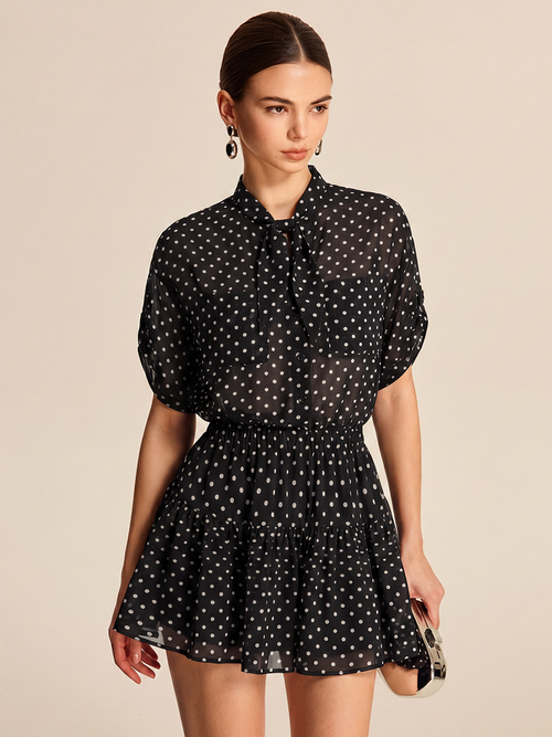 Polka Dot Sheer Shirt & Mini Skirt Set