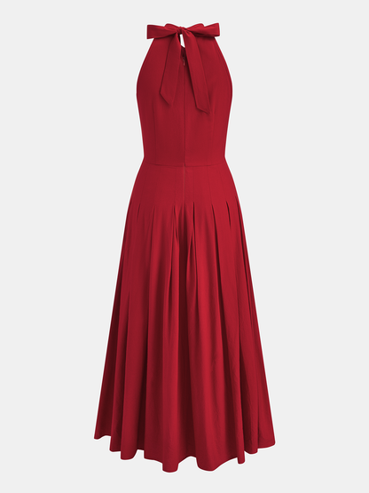 Halter Slit Cotton Linen Maxi Dress