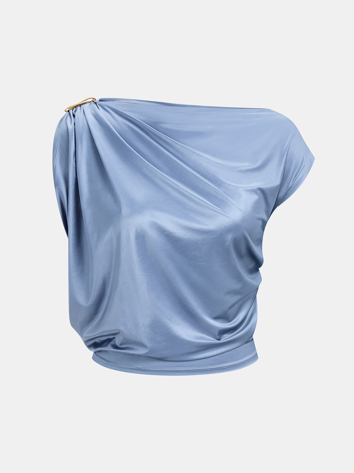 Draped Off-Shoulder Metal Buckle Crop Top