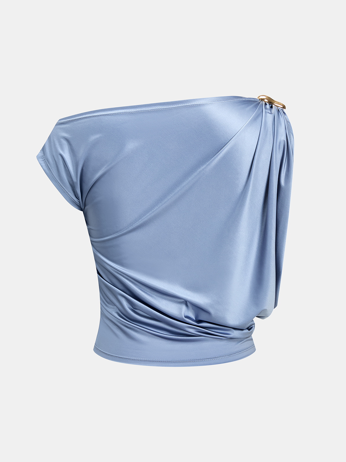 Draped Off-Shoulder Metal Buckle Crop Top