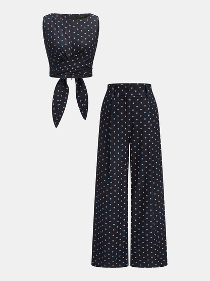 Denim Polka Dot Crop Top & Pants Set