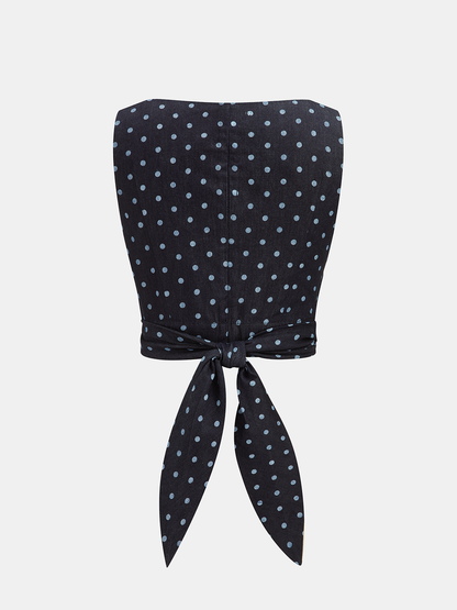 Denim Polka Dot Crop Top & Pants Set