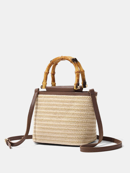 Bamboo Handle Straw Crossbody Handbag