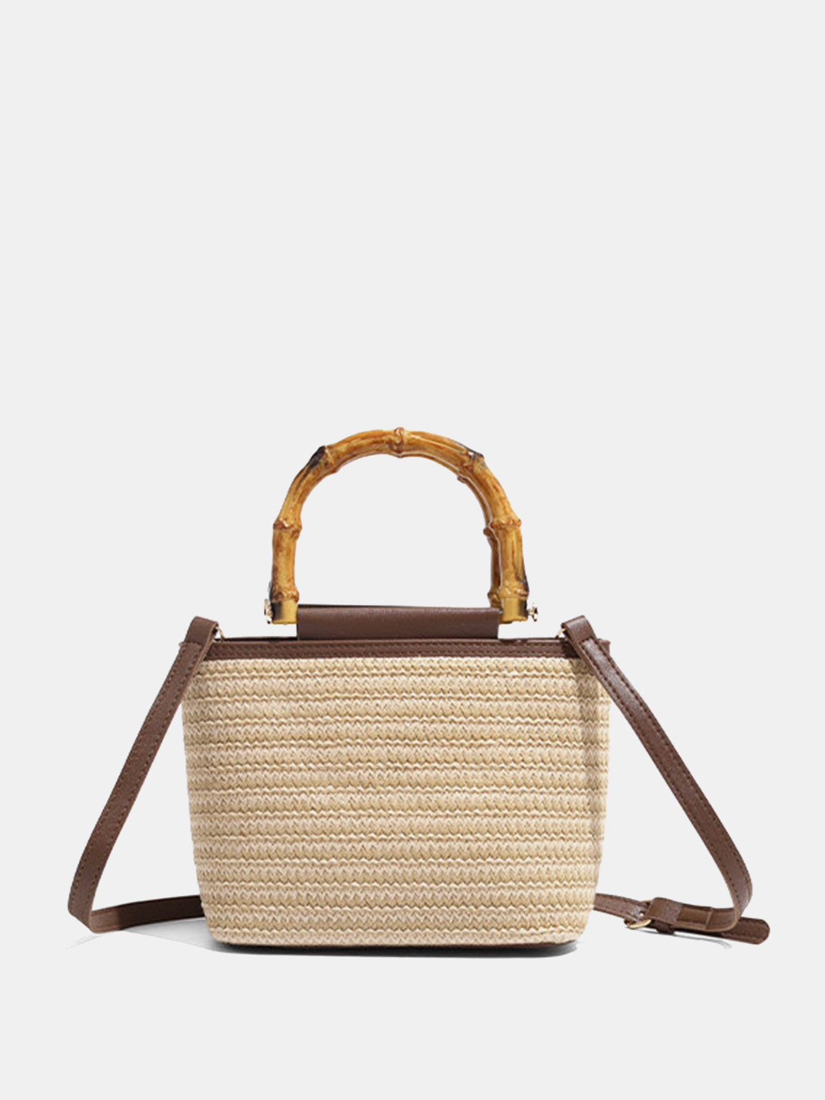 Bamboo Handle Straw Crossbody Handbag