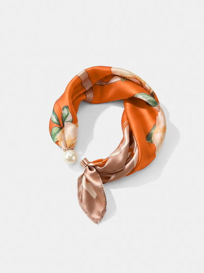 Pearl Magnetic Buckle Floral Print Scarf