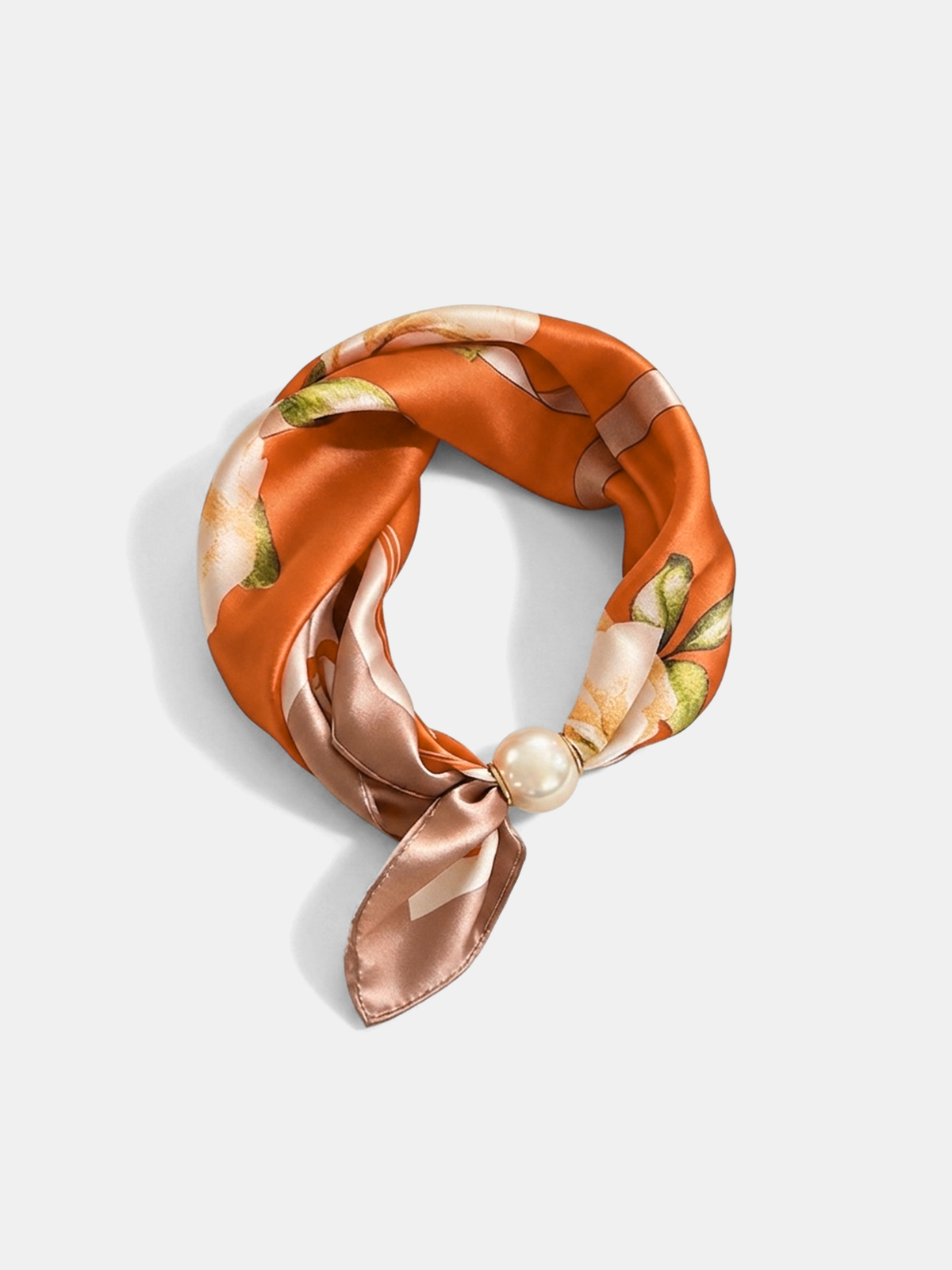 Pearl Magnetic Buckle Floral Print Scarf