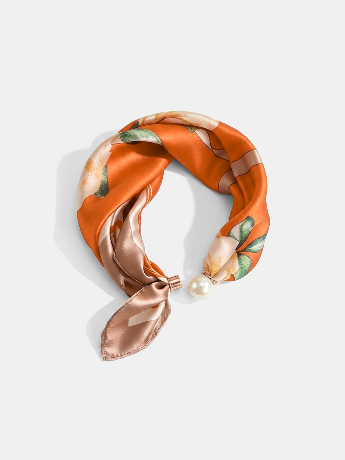 Pearl Magnetic Buckle Floral Print Scarf