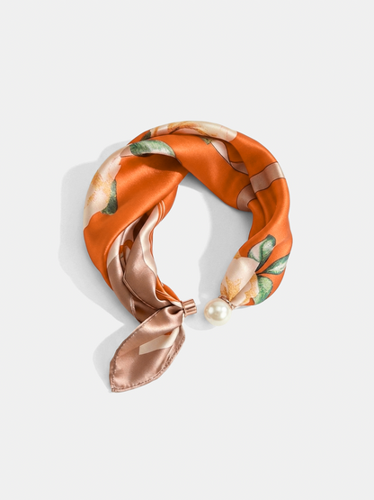 Pearl Magnetic Buckle Floral Print Scarf