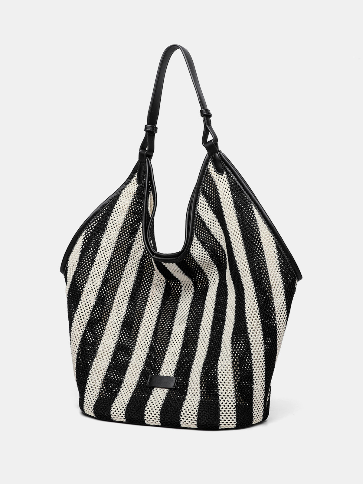 Striped Woven Mesh Hobo Shoulder Bag