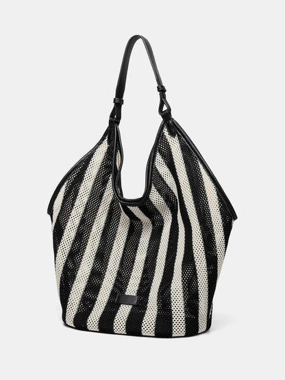 Striped Woven Mesh Hobo Shoulder Bag