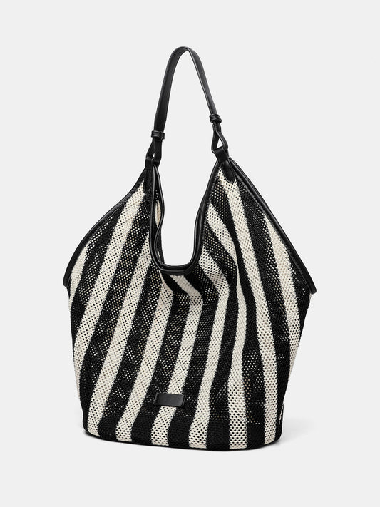 Striped Woven Mesh Hobo Shoulder Bag