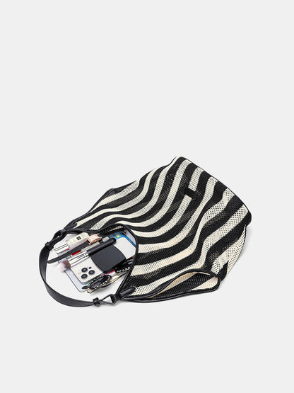 Striped Woven Mesh Hobo Shoulder Bag