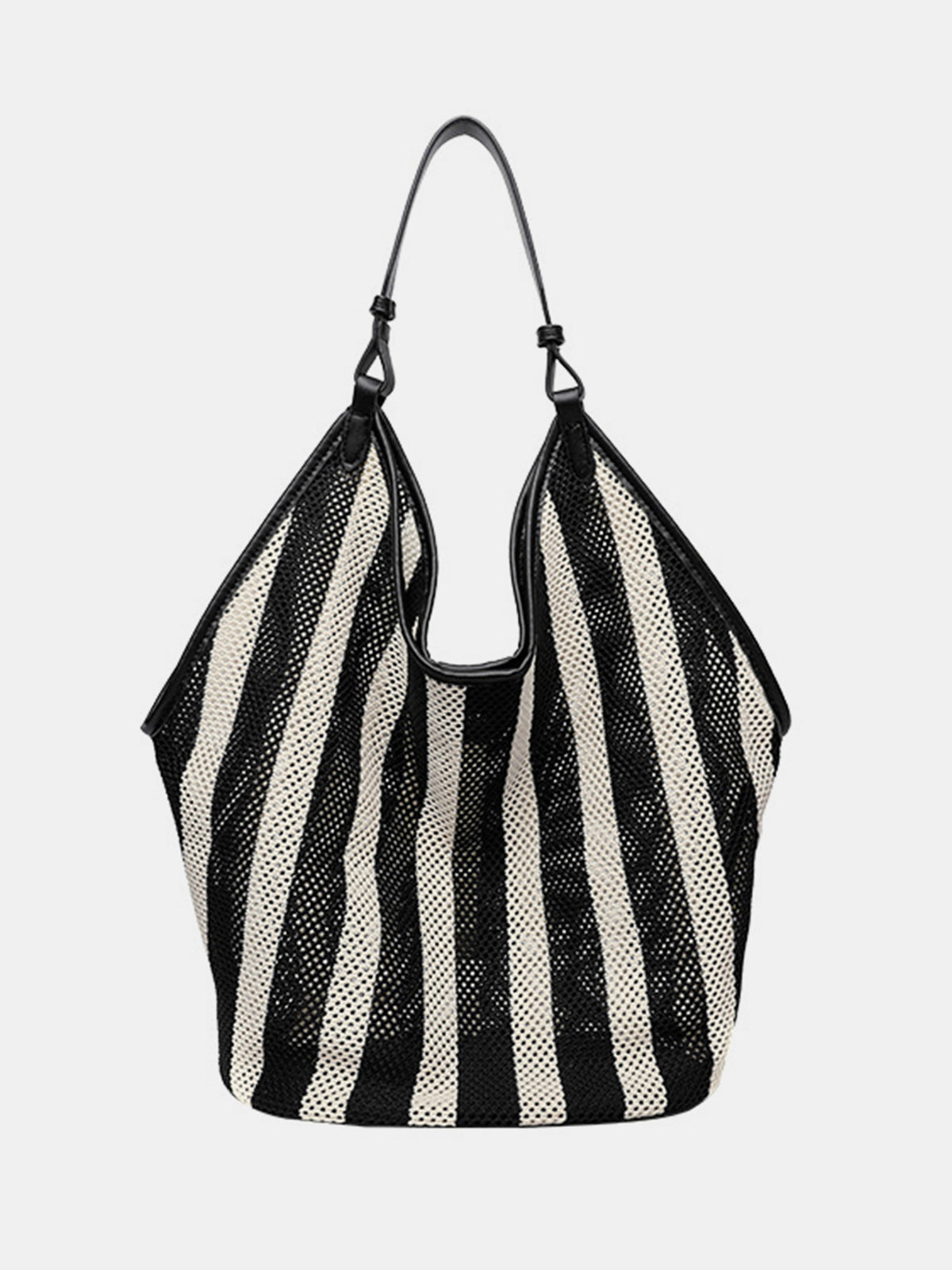 Striped Woven Mesh Hobo Shoulder Bag