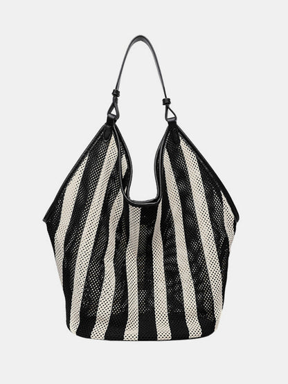 Striped Woven Mesh Hobo Shoulder Bag