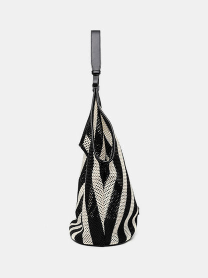 Striped Woven Mesh Hobo Shoulder Bag