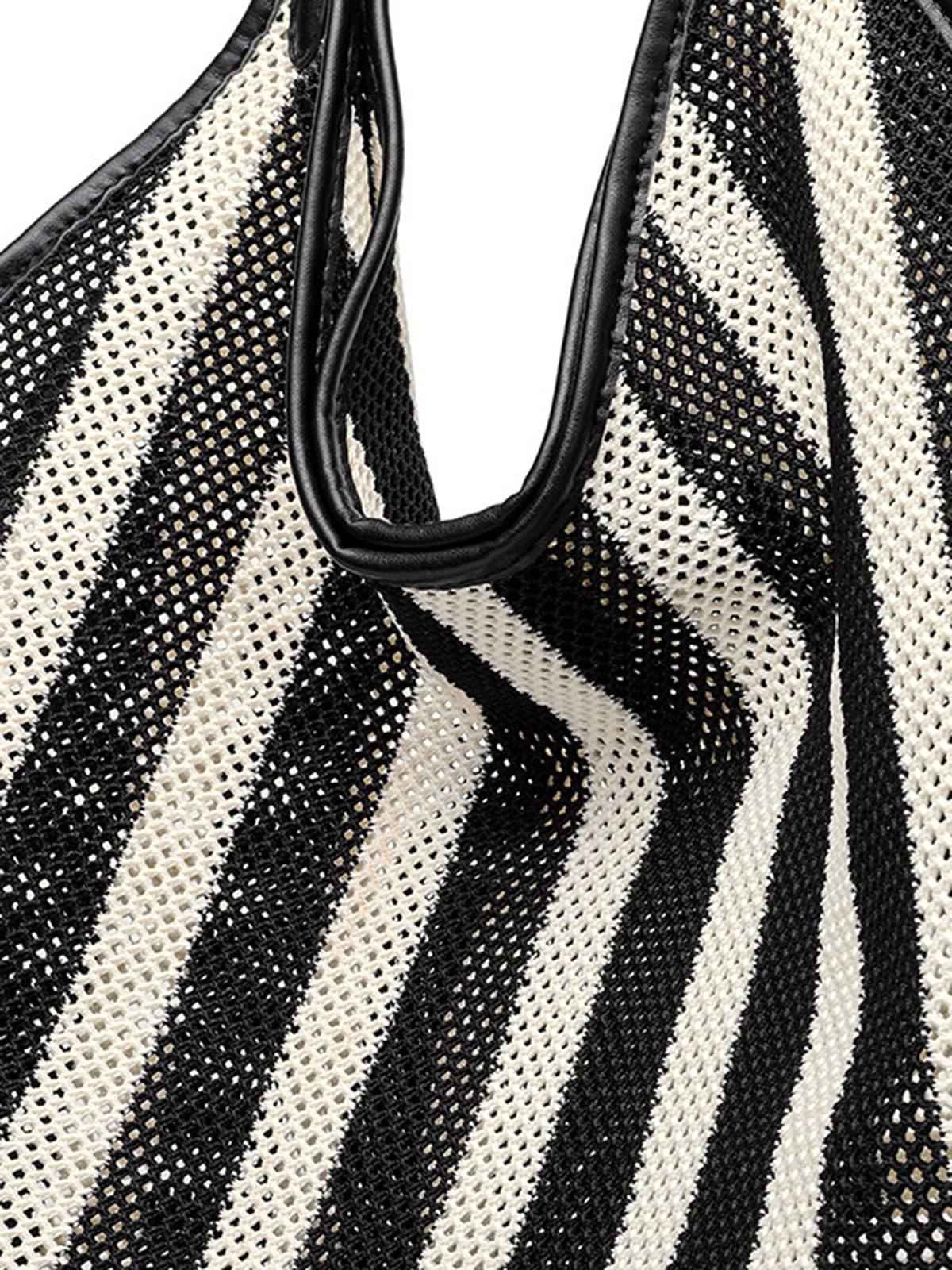 Striped Woven Mesh Hobo Shoulder Bag
